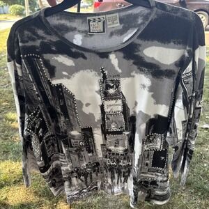 VNTG Take Two women's 1X Times Square Scene 3/4 Cotton Top